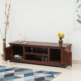 ONIJA Solid Sheesham Wood 2 Door & 2 Shelf Storage TV Cabinet for Living Room | TV Stand Table with Niwar Design